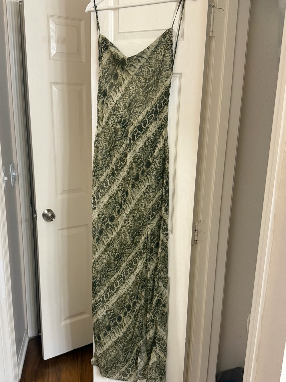 SHEIN Olive Green Snake-Print Maxi Slip Dress